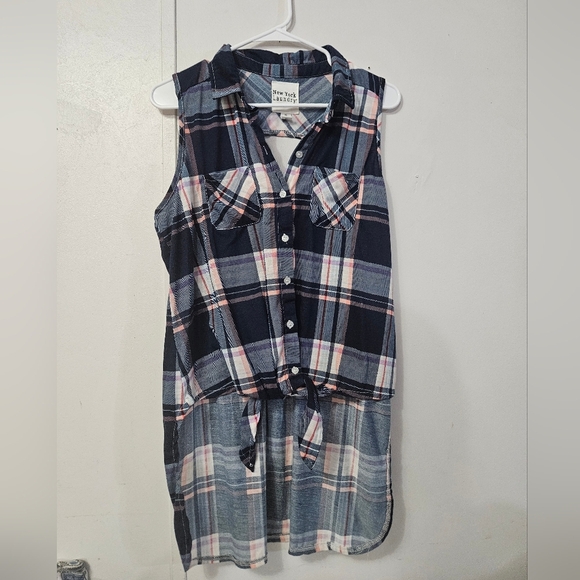 New York Laundry Plaid Tie Front Button Down Sleeveless Top! - Picture 1 of 5